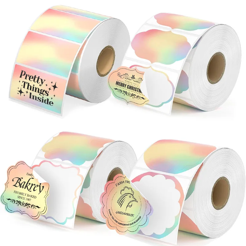 Milestone Adhesive Direct Thermal Paper Label Roll Color Circle Clear Thermal Transparent Holographic Christmas Sticker Label