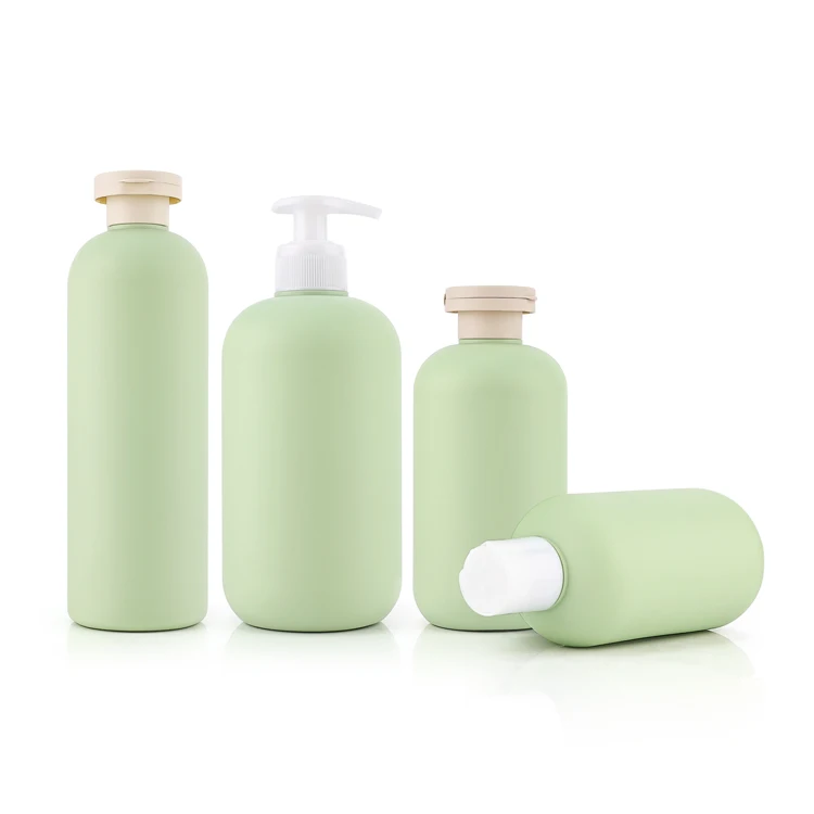 Eco friendly hair body skin care bottles set toner lotion shower gel wash shampoo container empty green hdpe plastic bottle