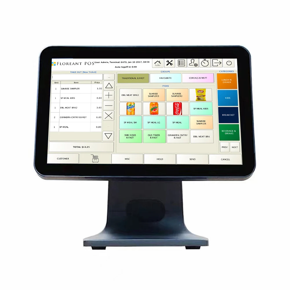 Pos System 15 Inch J1900 Single Touch Screen Terminal Electronic Casier Machine