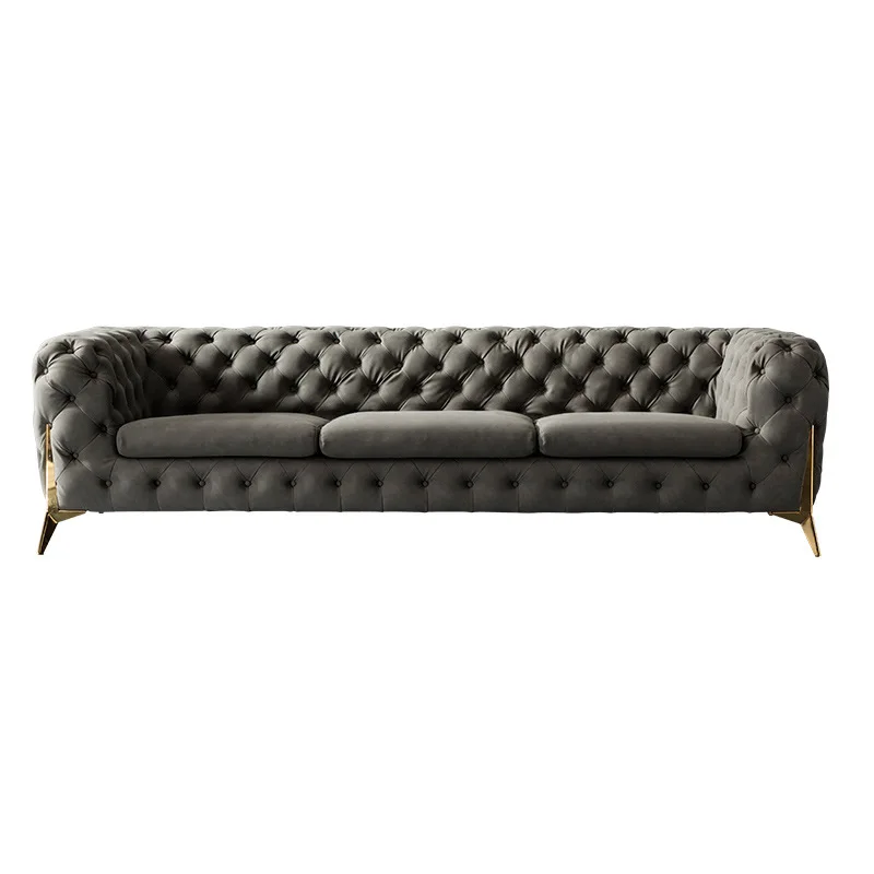 Modern and Simple Post-modern Light Luxury Leather Sofa Large Apartment Living Room Three-person Italian Pull