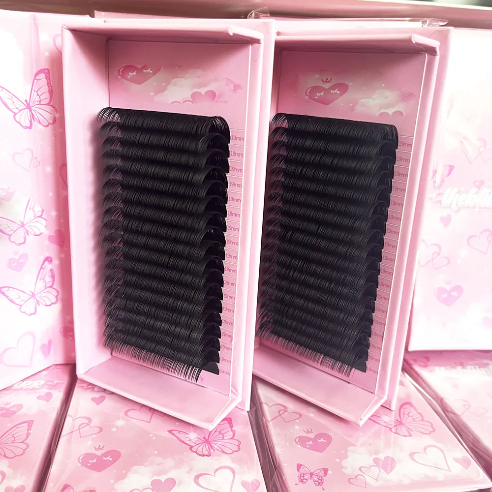 Premium cashmere lash extensions 0.05 0.07 0.10 0.15 0.18 Private Label Dark matte volume eyelash extensions Faux PBT lash trays
