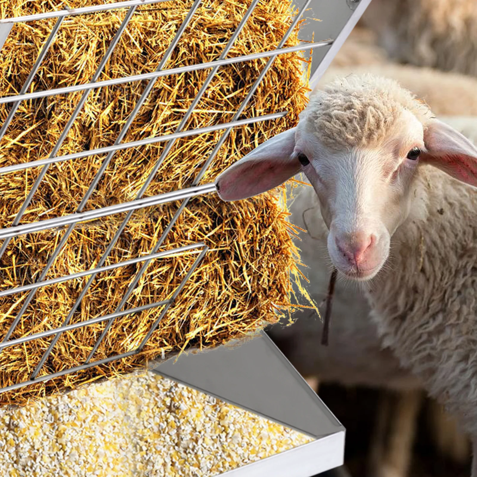 Stainless steel goat sheep feeding trough Large capacity Grain and hay 2 in 1 horse feeder trough
