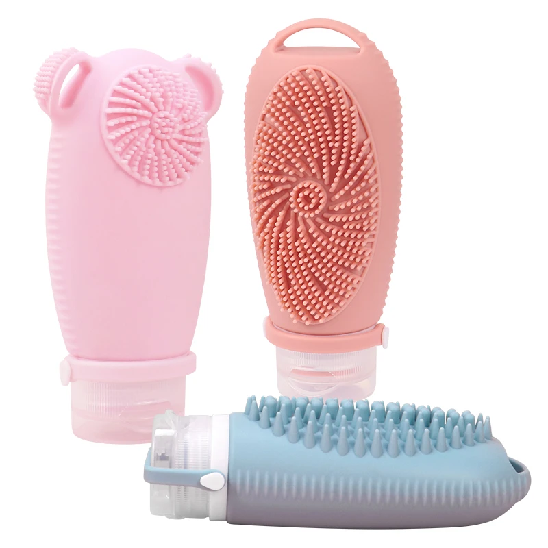 Eco Friendly Outdoor Camping 100ml 3.4Oz Refillable Silicone Squeeze Travel Size Lotion Bottles with Brush for Travel Toiletries