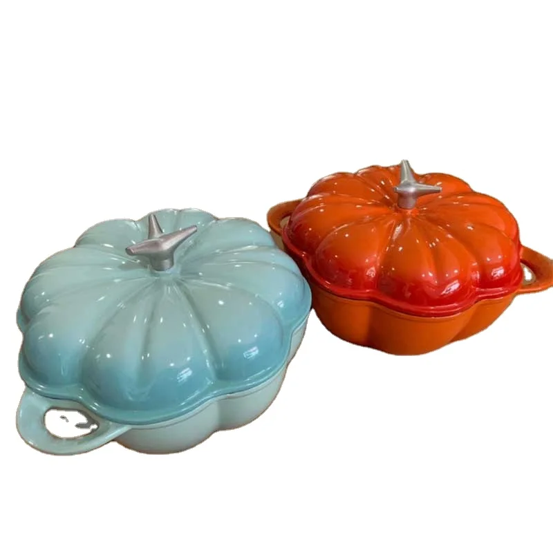 Factory New Design 22/24CM Enamel Cast Iron Pumpkin shaped cooking pot Stewed Soup Pot Casserole Cookware