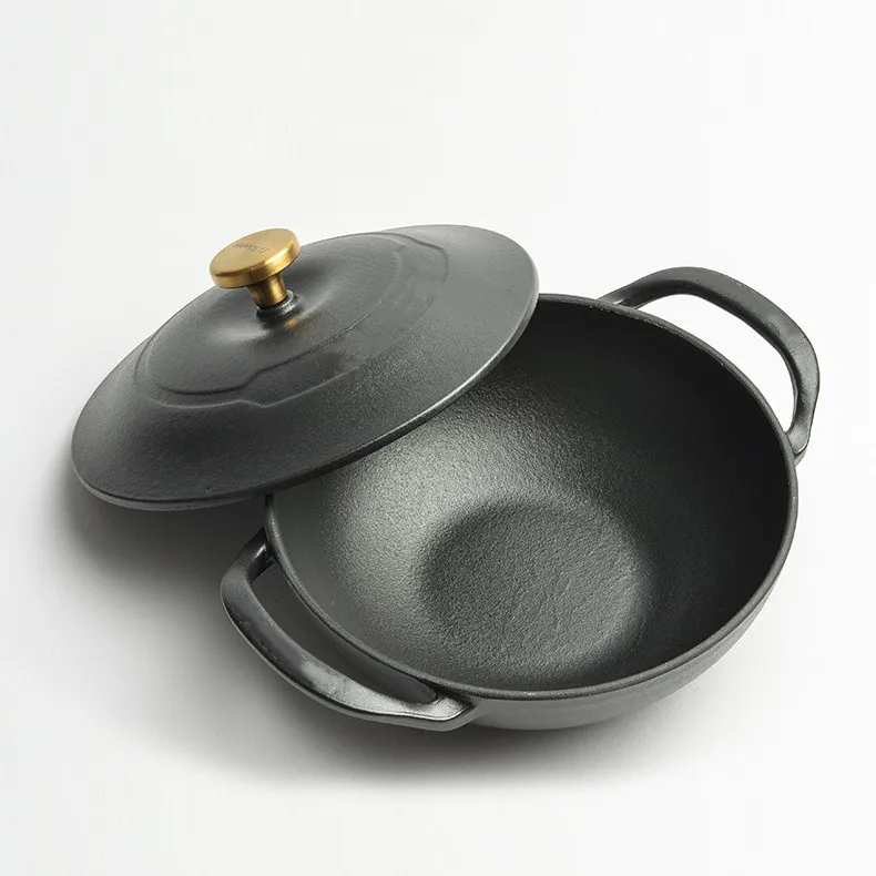 Wholesale new design Cast iron 24cm double ear enamel saucepan uncoated deepen plus European non-stick pan with lid