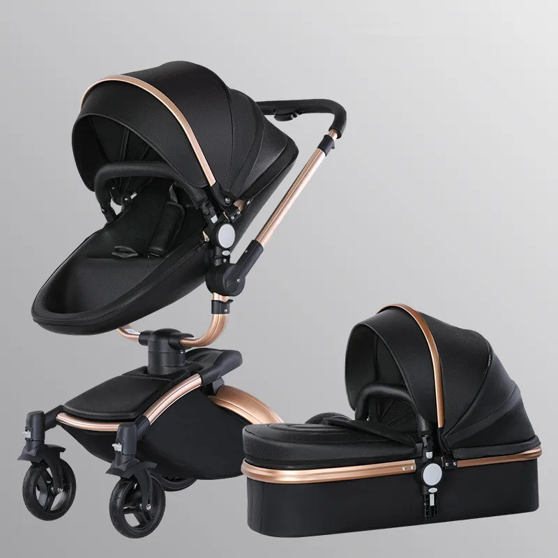 Foldable Aluminum Alloy Pushchair with Adjustable Backrest, 2 in 1 High Landscape Convertible Reversible Bassinet Pram