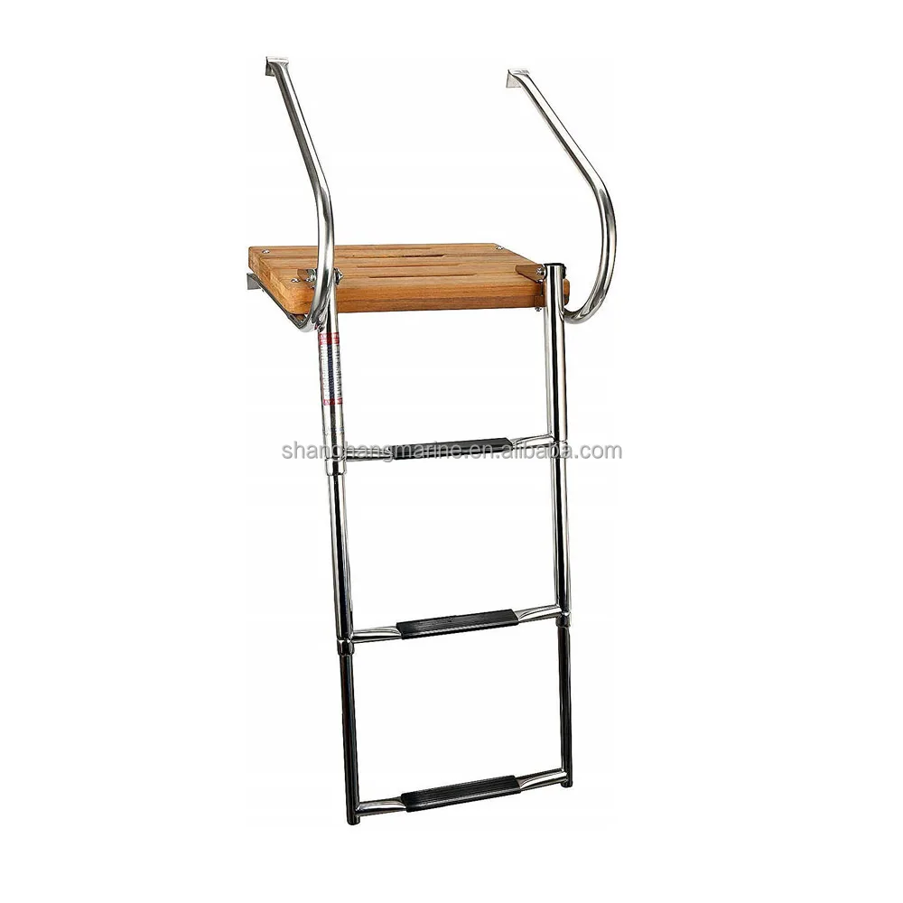 Boat Swim Teak Platform Under Mount Telescopic Stainless Steel Marine Yacht With 3 Step Ladder