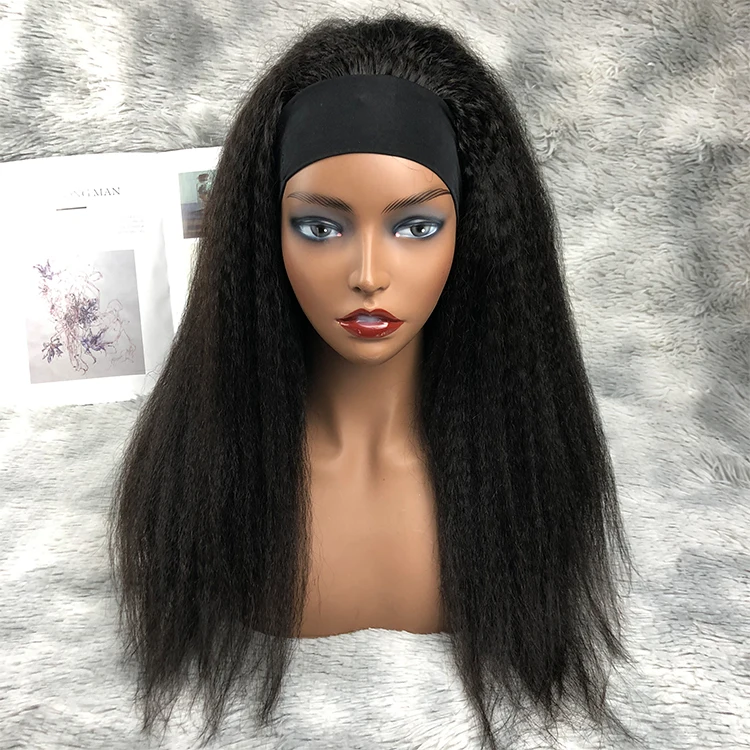Indian Raw Unprocessed Human Hair Afro Yaki+Kinky Straight Headband Wigs For Black Women