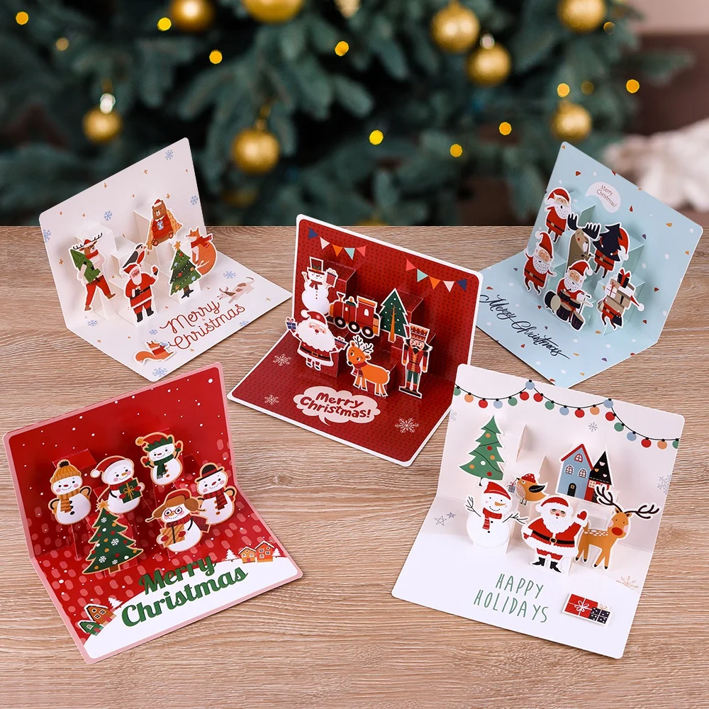 Santa Claus Pop-up Card Wholesale Custom Print Recycled Paper Luxury Handmade 3D Pop Up Holiday Merry Christmas Greeting Cards