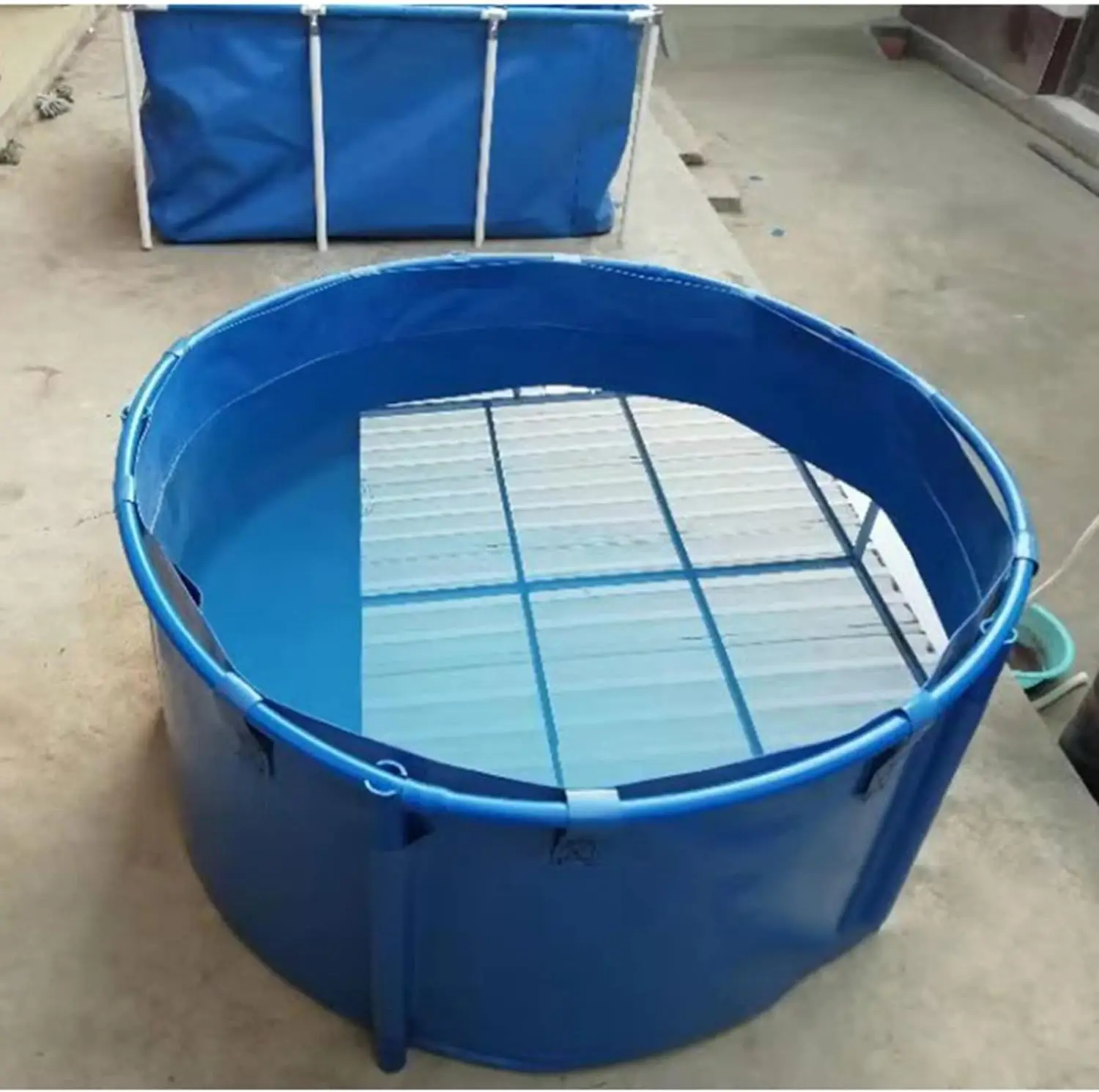 Above Ground Aquarium Pool Pond with Drain Valve Round Fish Pond Foldable Swimming Pool Cover