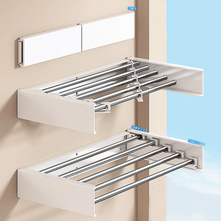 60cm Drying Space 304 Stainless steel tube Heavy Duty 23/31 Inch Wall Mounted Clothes Drying Rack With 4/5 Rails