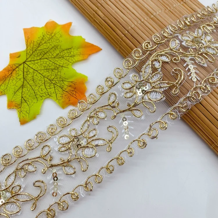 Gauze Gold Embroidery Lace Sequin Polyester Dress Trim Mesh Tulle