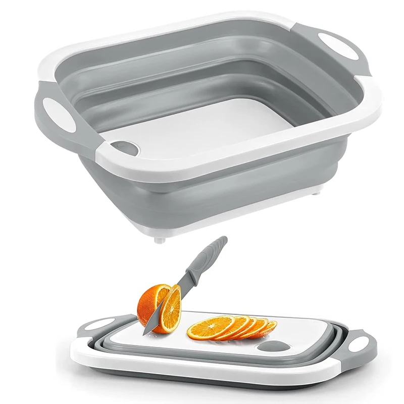 Multi-Function Collapsible Cutting Board Foldable Space Saving Kitchen Dish Tub for Camping Washing Draining Veggies Fruits