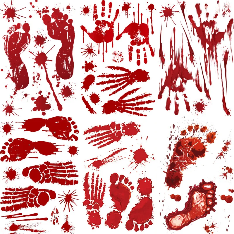 YIYAO Waterproof horror blood fingerprints Halloween window glass floor background decoration removable wall sticker