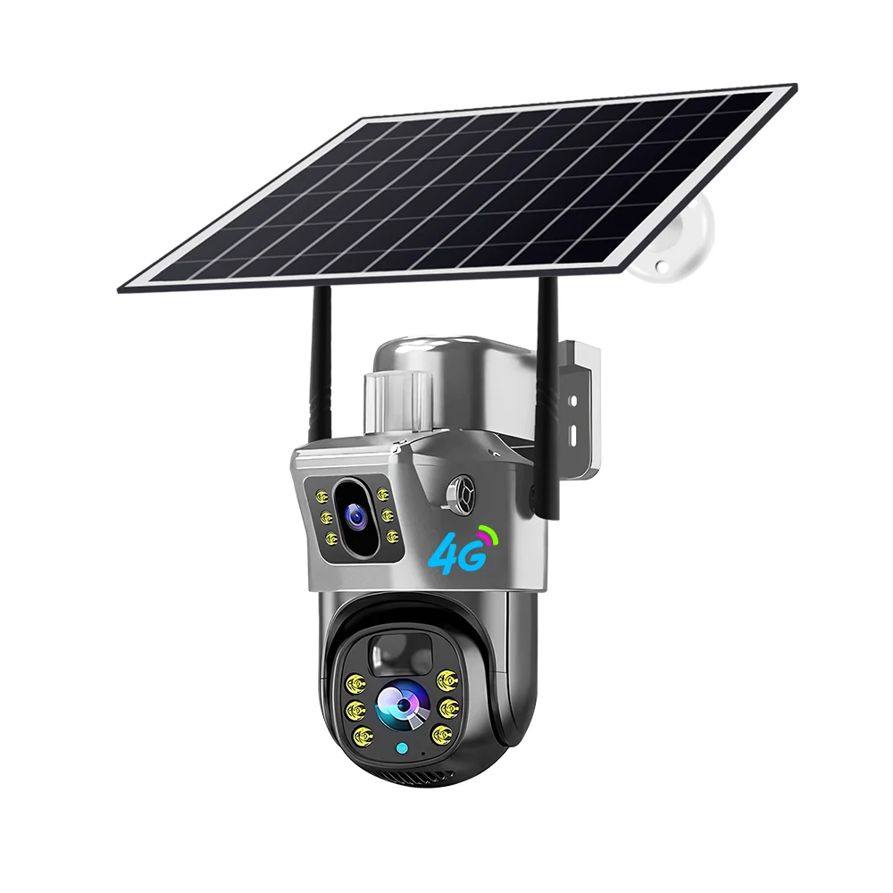 V380 4mp 4G Solar Dual Lens Ptz Camera Cctv Security 4G Outdoor Solar PTZ Camera 4G Dual Lens Solar Security Camera