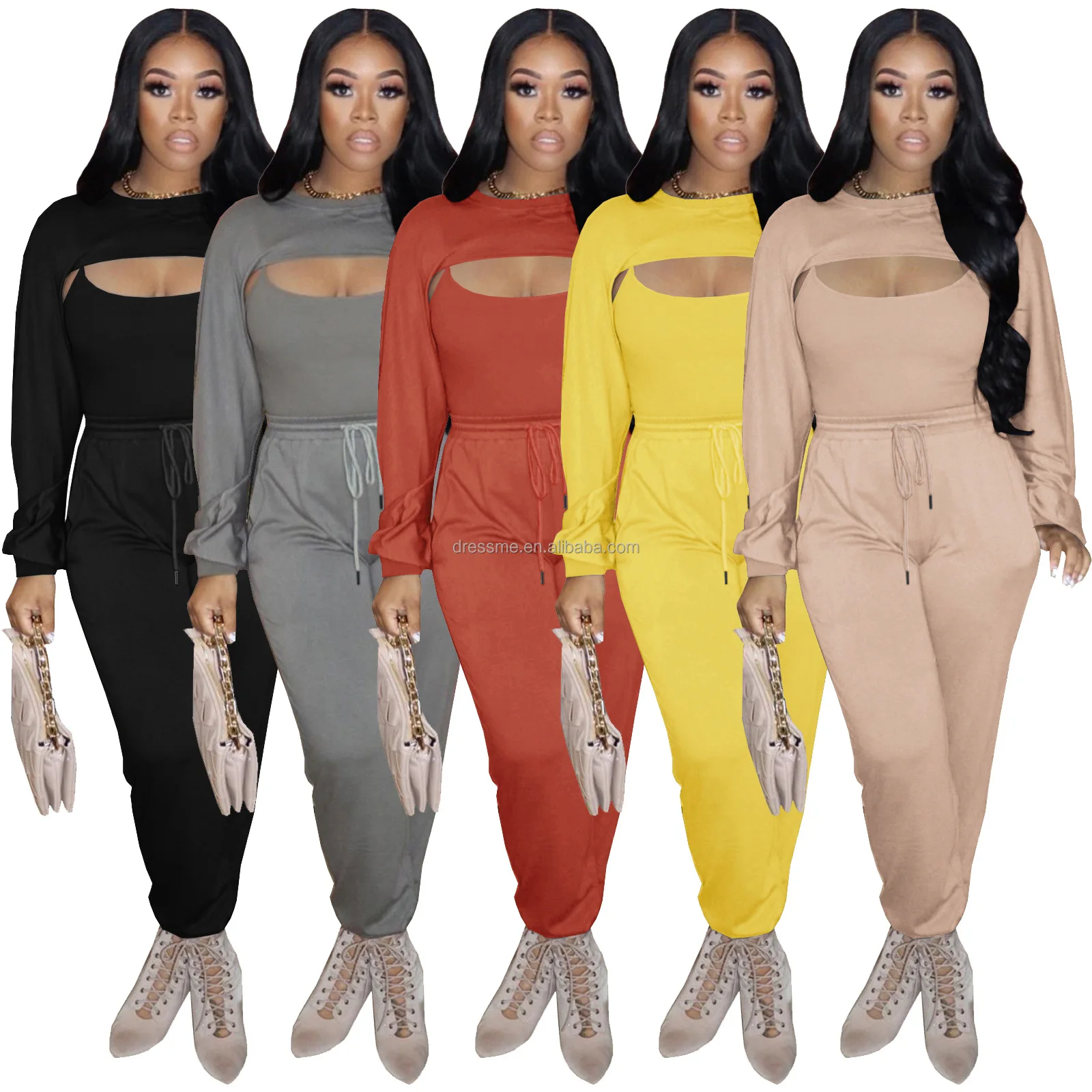 MT197-10078 2022 Новый Модный женский кардиган на весну для активного отдыха и развлечений сплошного цвета с длинным рукавом, комплект из трех предметов костюм для женщин комплекты для девочек