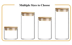 Glass Kitchen Canisters with Airtight Bamboo Lid glass Storage Jar with bamboo lid