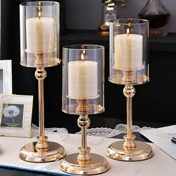 Light Luxury Gold Candle Holders Retro Glass Candlestick For Wedding Home Decor