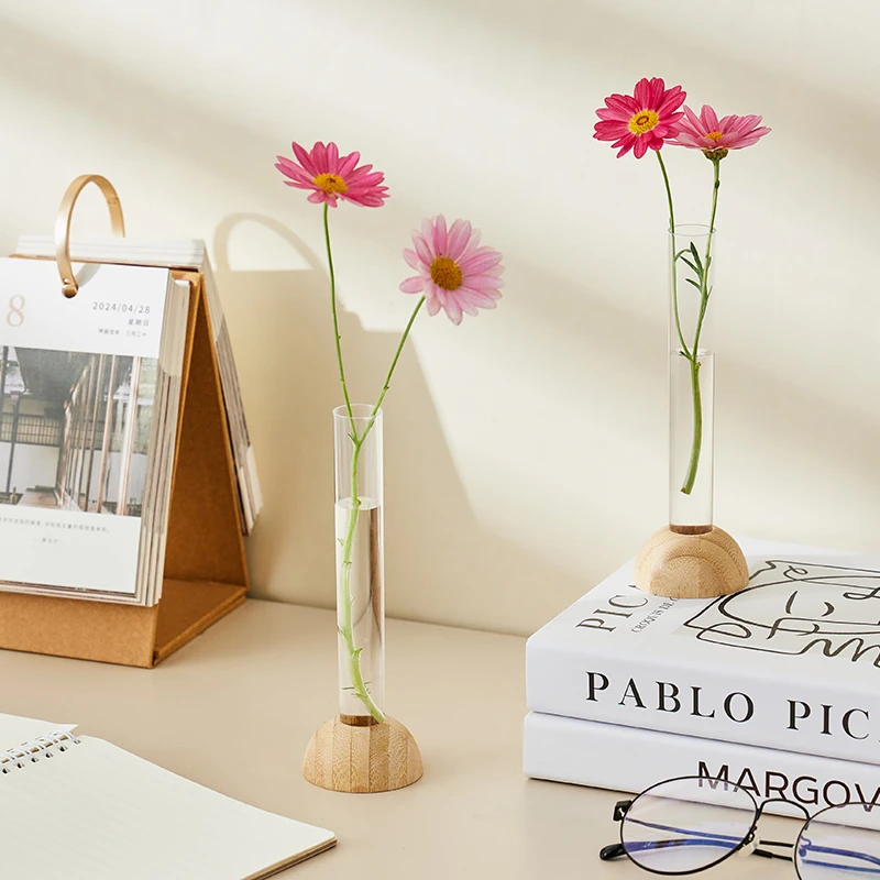 Wholesale Premium Elegant Decorate Wooden Plastic Bamboo Dining Table Study Office Flower Vase for Green Plants