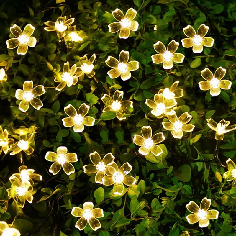30 LED Sakura Cherry RGB Flower Bloom Decorative Solar String Rope Lights Lamp for Garden Yard Patio Tree Decoration