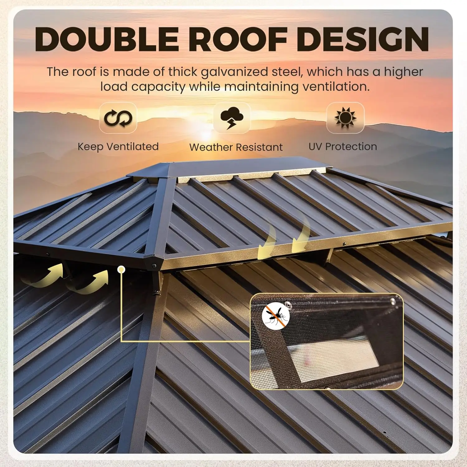 Youya Customizable Size with door Aluminium Outdoor Gazebo Double Roof Sun Room Pavilion Gazebo