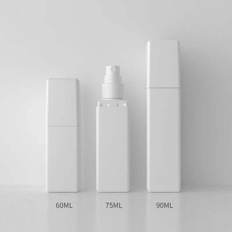 60ml 75ml 90ml PE square white spray bottles double-layer full cover  fog spray jar pure Dew sub-bottle