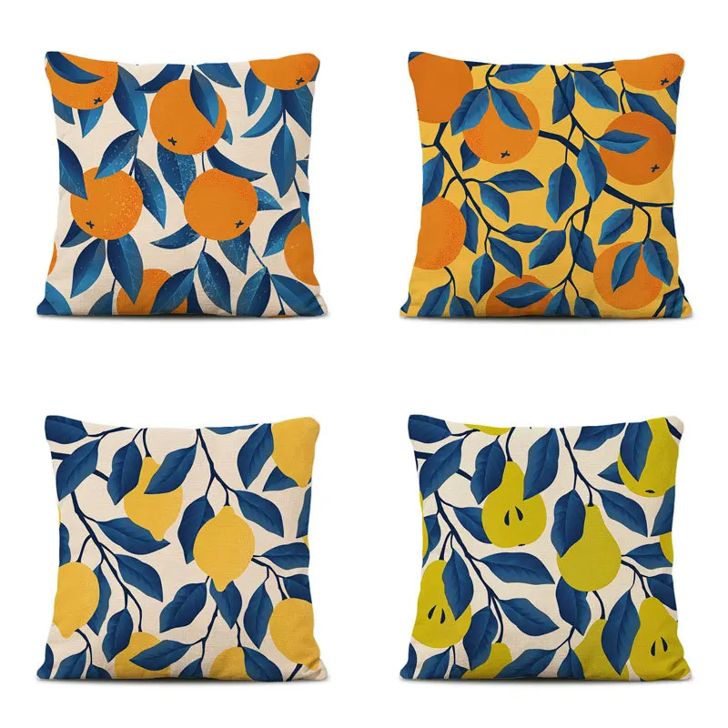 Hot Selling Pillowcase Cushion Living Room Sofa Cushion Fruit Orange Fragrant Pear Small Fresh Cotton Linen Cotton Throw Pillow