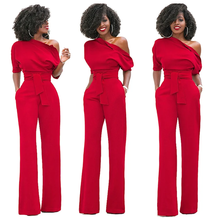 
Amazon New Hot style plus size trousers custom palazzo pants Long jumpsuit women solid rompers one piece wide leg pants women 