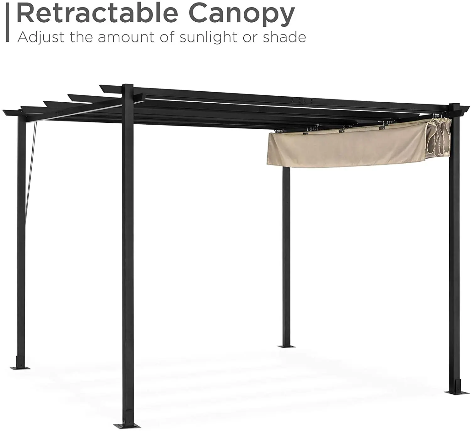 Heavy Duty Outdoor Resistant Steel Retractable Polyester Pergola With Weather