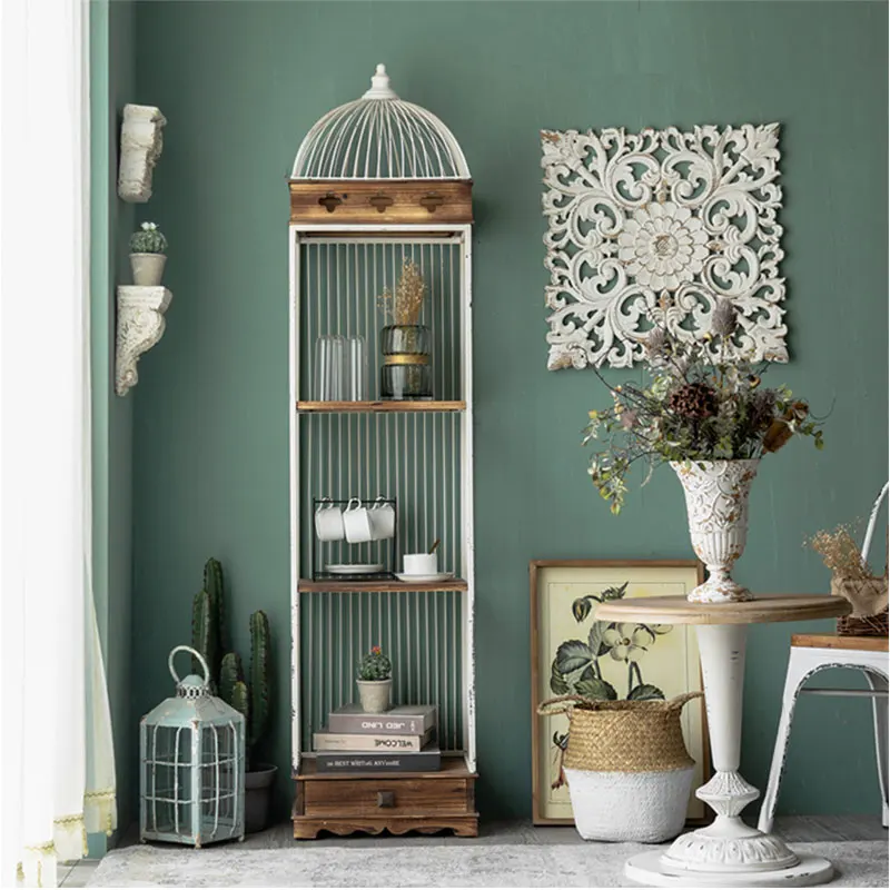 Luxury Home Decor 2021 Living Room Furniture Metal Decorative Bird Cage Plants Book Stand Shelf