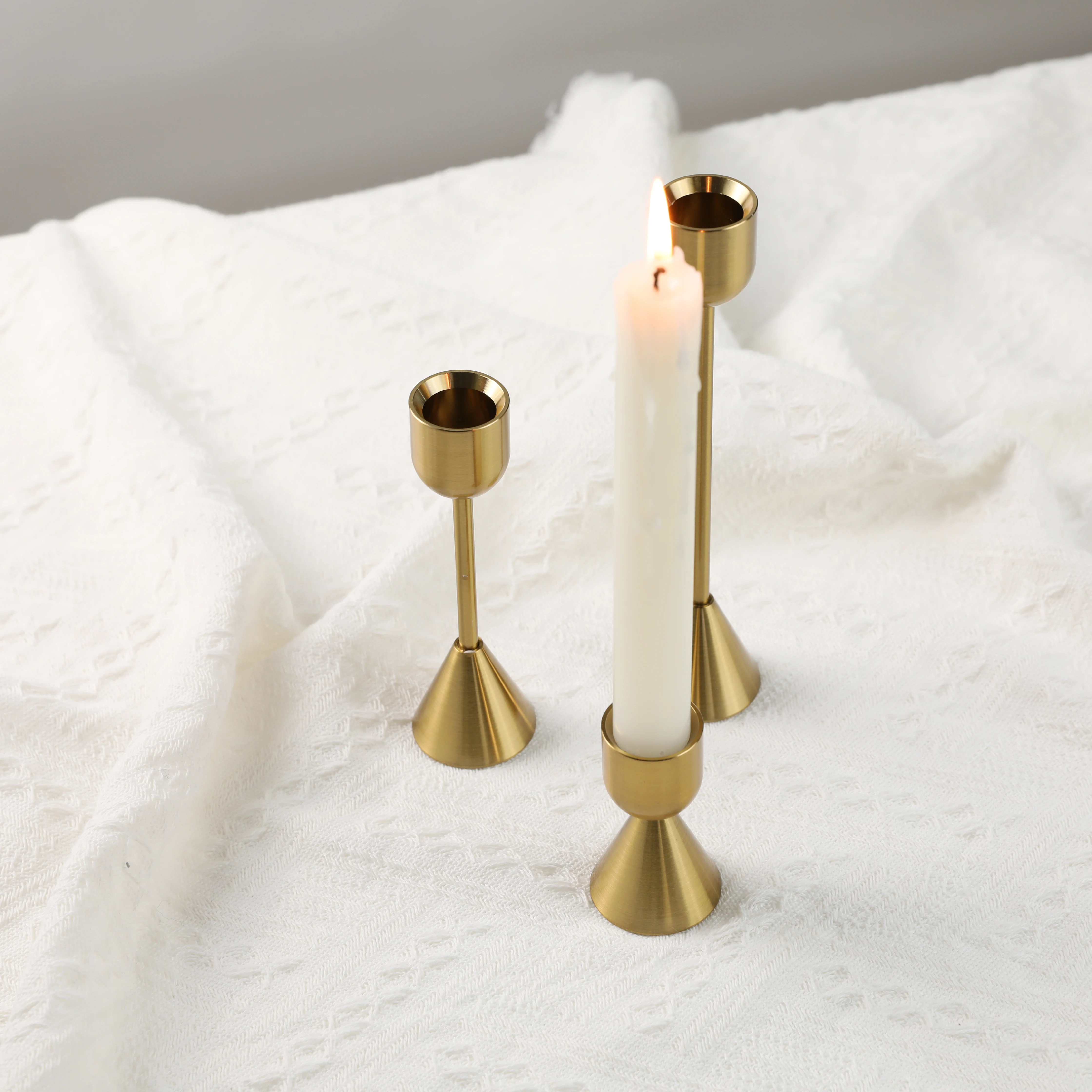 MAXERY Wedding Table Decorations Metal Brass Gold Candlesticks Stand Tall Taper Candle Holders Set Of 3