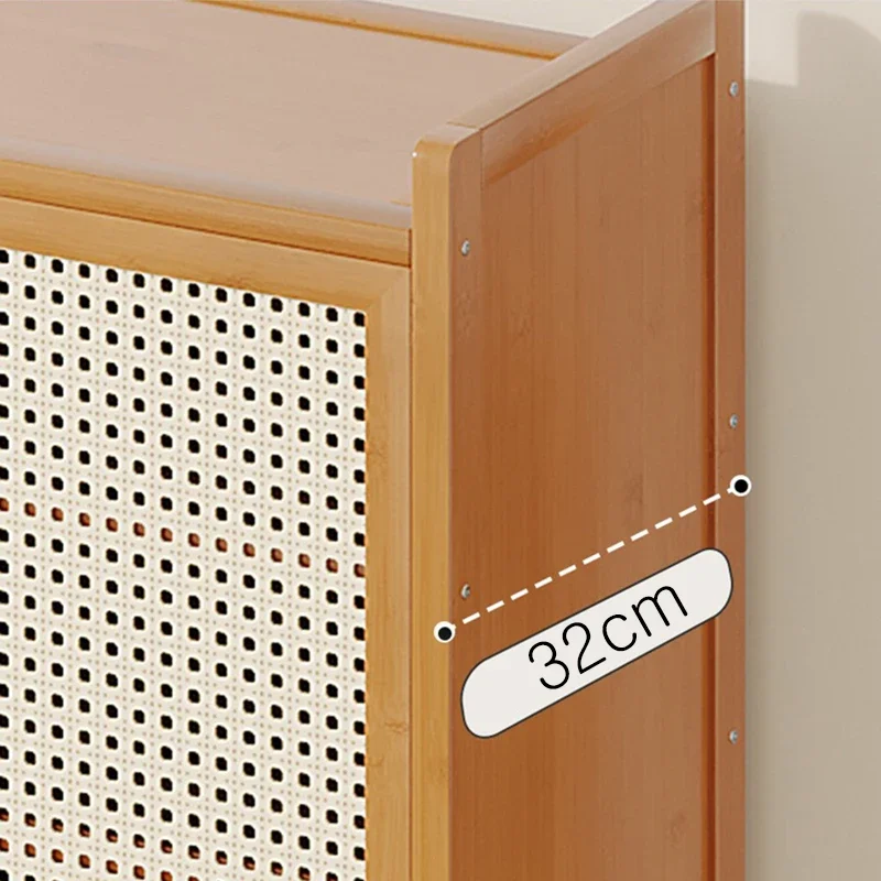 Bamboo Breathable Shoe Cabinet with Doors, Freestanding Entrance Multi-layer Storage Shoe Rack