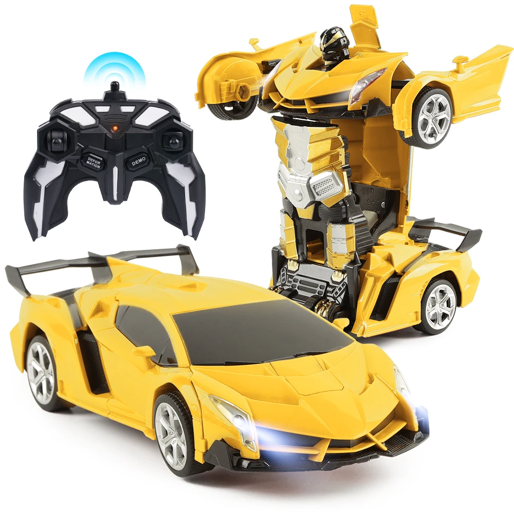 Remote Control Car Transforming Robot RC Hobby Toy Cars 2. 4GHz 1/18 Scale Electric Model Vehicle with LED Lightning