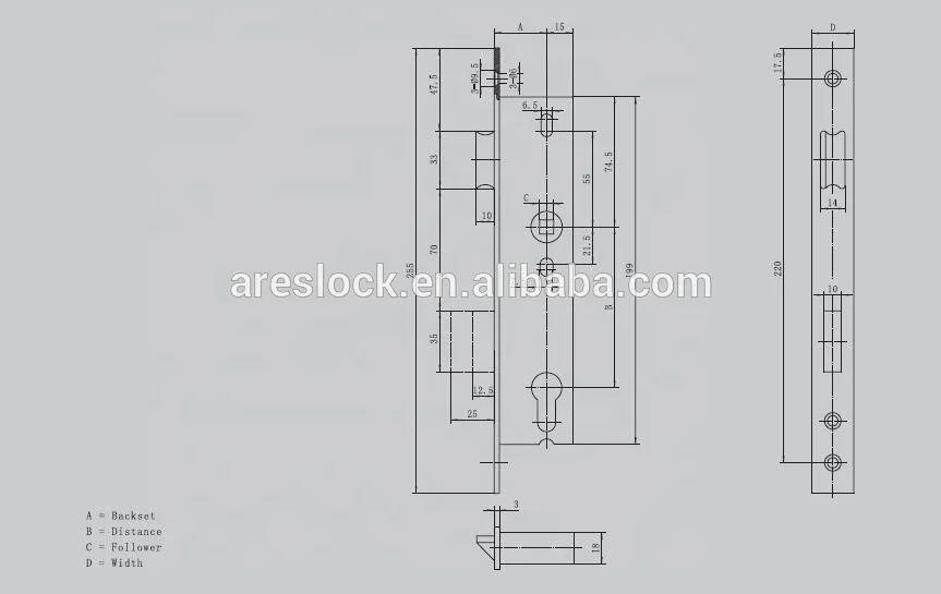European Security 40-70mm Backset Stainless Steel Zinc Cylinder Door Mortise Lock A92K