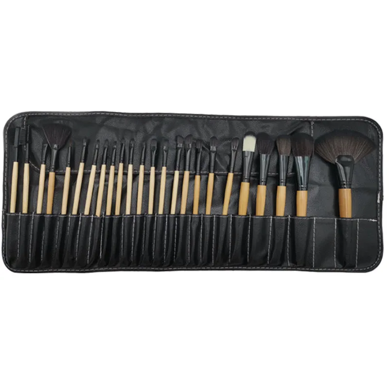 Portable Customize LOGO Natural Wood 24PCS Makeup Brushes Set Black, Pink, Brown, Burlywood Color