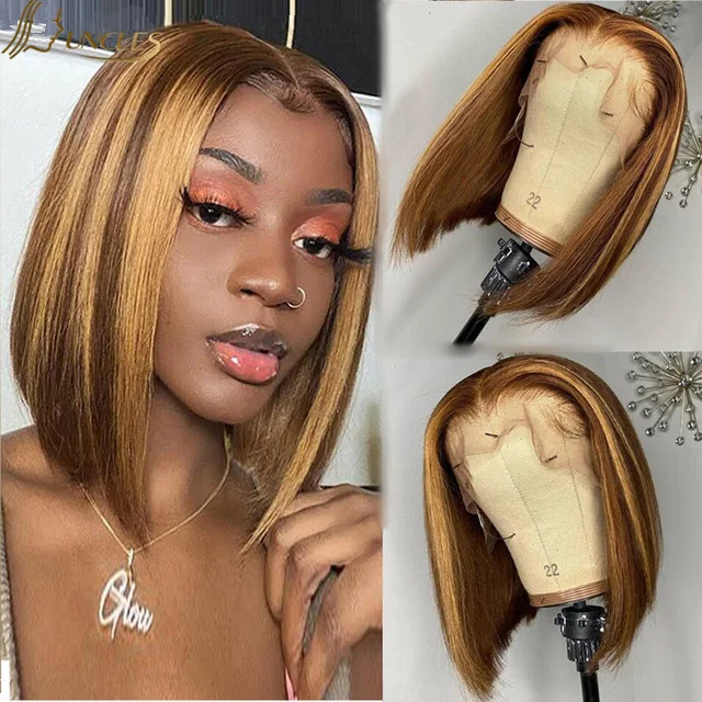 13x6 13x4 pre plucked straight brown and blonde highlight human hair wig blonde highlighted wigs blonde highlight wig lace front