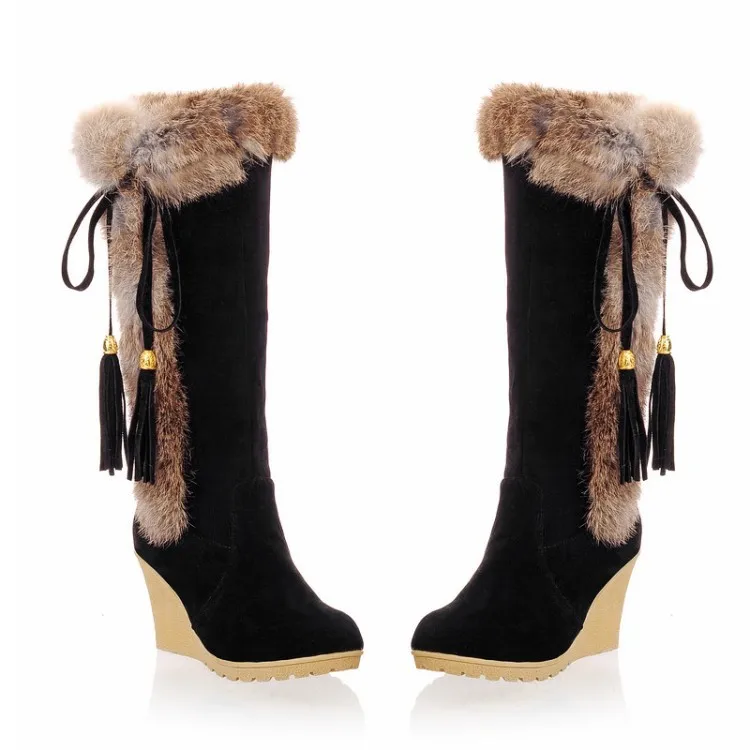 New Thickened Fur One-Piece Middle Tube Frosted Wedge Boots Rabbit Fur Snow Boots
