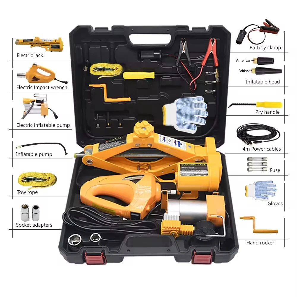 12v electric impact wrench set convenient car suv tire change inflatable pump 2t/3t shear jack