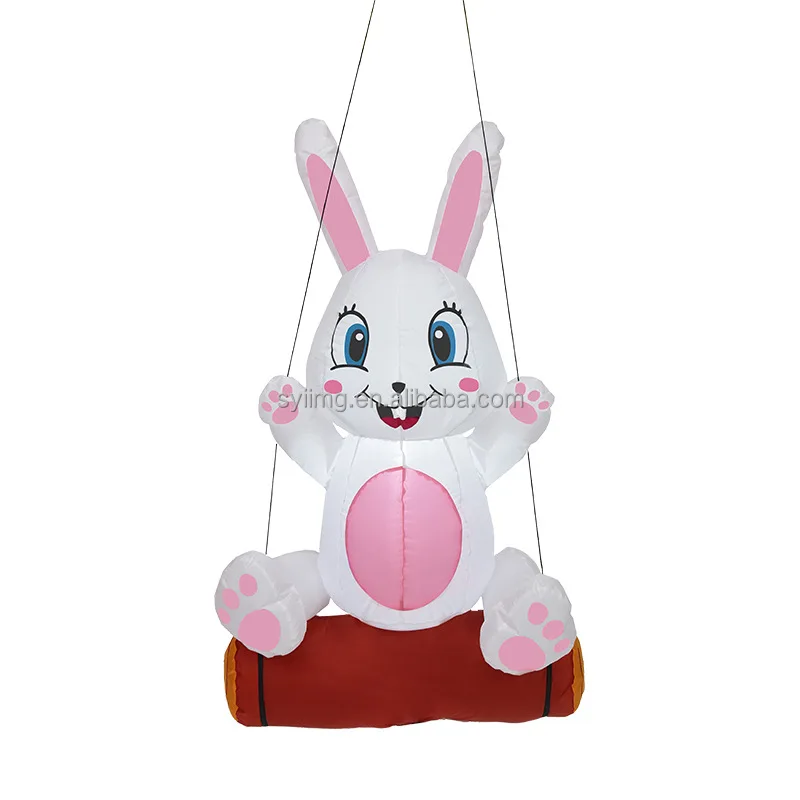 1.2M Pink Swing Rabbit Inflatable Happy Easter LED Lights Outdoor Holiday Blow up Lighted Advertising Inflatable Toys