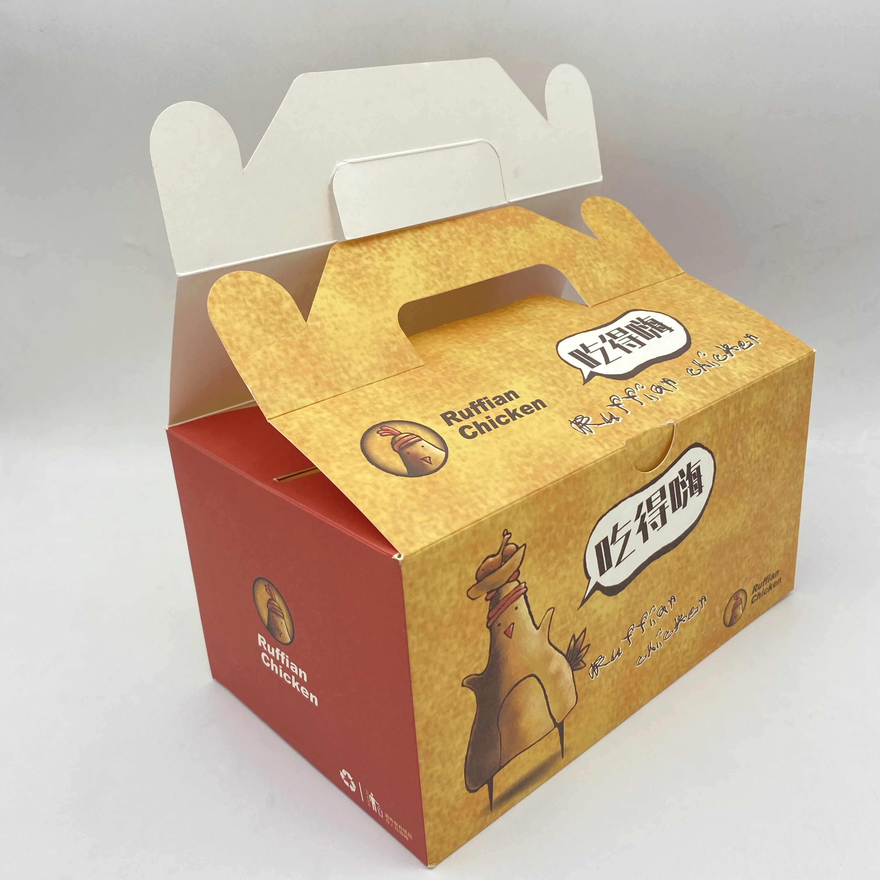 Waterproof and oilproof takeaway snacks fast food takeaway fried chicken kraft paper box with handle