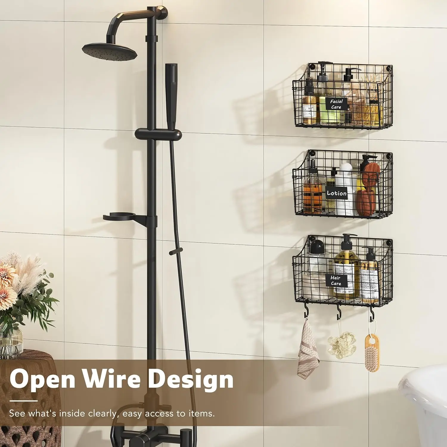 Wall Mounted Basket Cabinet Hanging Metal Wire Basket Rustic Farmhouse Decor Storage Organization Shelf