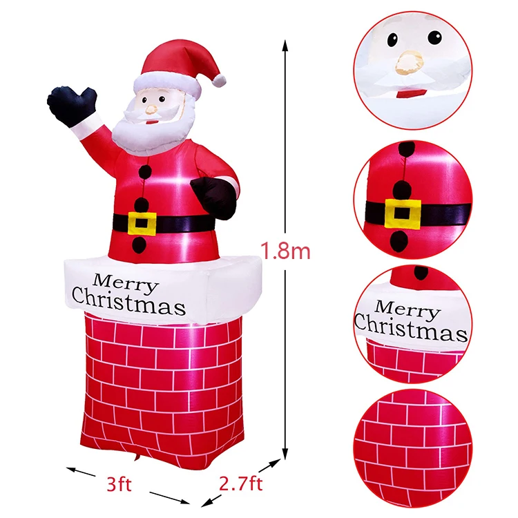 2022 New Design Christmas Blow Up Surprise Chimney Inflatable Santa Claus For Home Decoration