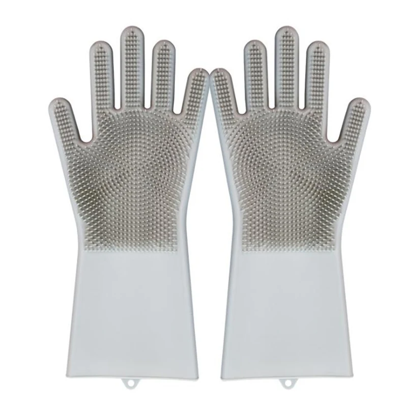 Wholesale Multi-function Custom Color Grey Kitchen Magic Silicone Dishwashing Gloves With Scrubber