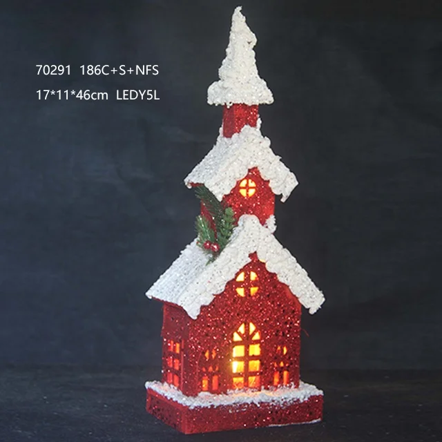 mini led wooden Christmas house village with lights decor for holiday home decoration