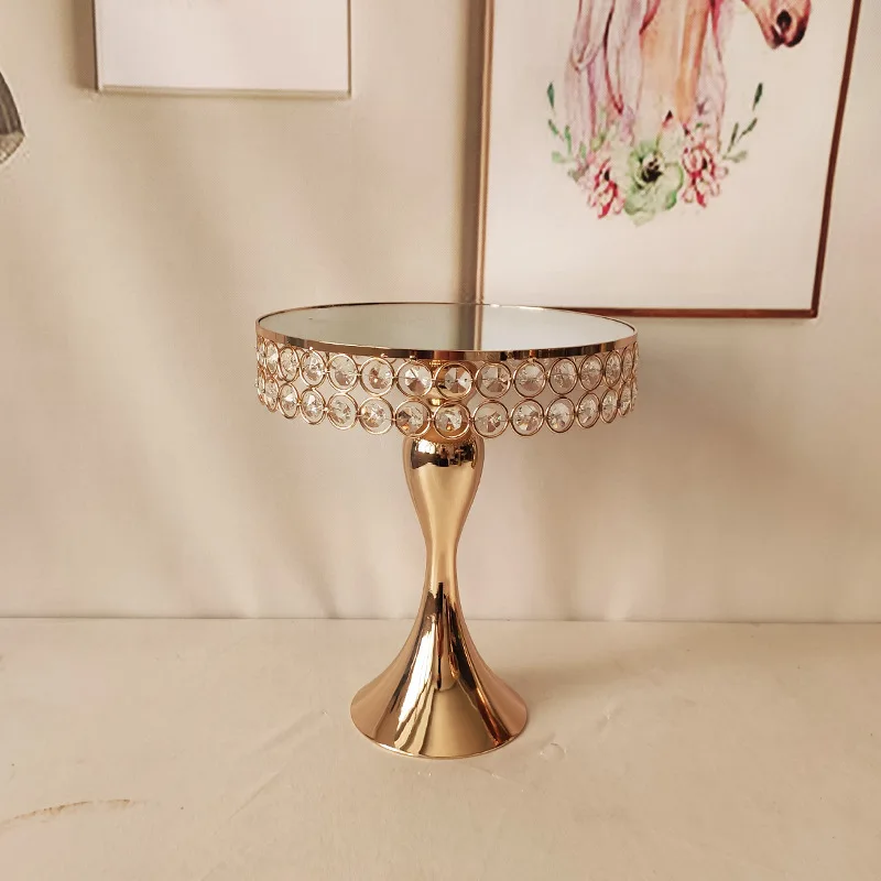 luxury Crystal pearl Gold Plated cake stand round metal Cup cake Stand Mirror Birthday Party Dessert Display Wedding Decor