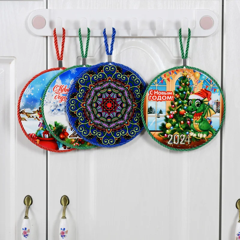 Wholesale Bohemian Print Heat Resistant Ceramic Trivet Mats With Cord  Custom Sublimated Ceramic placemat