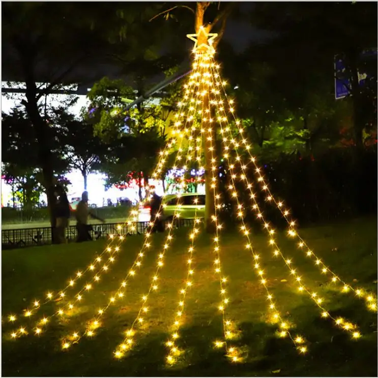 Hot selling Led five star waterfall light courtyard lawn stars hanging trees string lights nine trailing comet lights