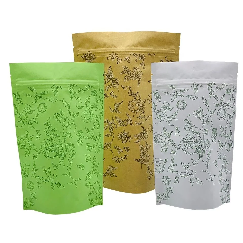 Custom logo recyclable plastic bags with zipper lock bio degradable kraft paper stand up pouch packaging bags for food