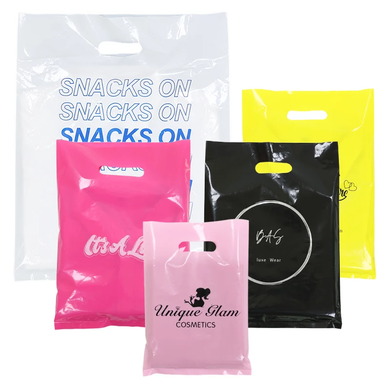 Custom LOGO Printed 100% Biodegradable Hdpe Ldpe Die Cut Handle PE Personalized Plastic Shopping Bags