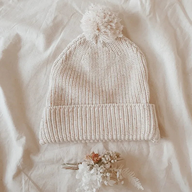 Custom winter newborn toddler sprinkle Knit pure cotton knitted new born baby hat and beanie pom pom for babies